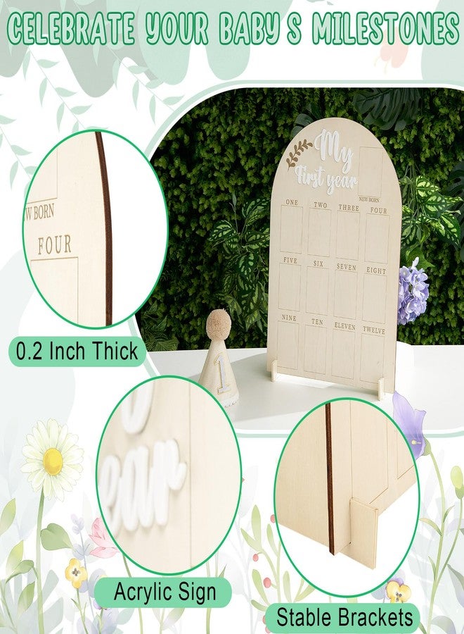 DoubleFill لوحة صور "عامي الأول" مكونة من 4 قطع، تتسع لصور مقاس 2 × 3 بوصة، لوحة عرض خشبية لعيد الميلاد الأول، إطار صور لمراحل عمر الطفل 12 شهرًا، لافتة كرسي مرتفع، قبعة مخروطية، زينة كعكة، هدية عيد ميلاد عام واحد للمولود الجديد - Image 3